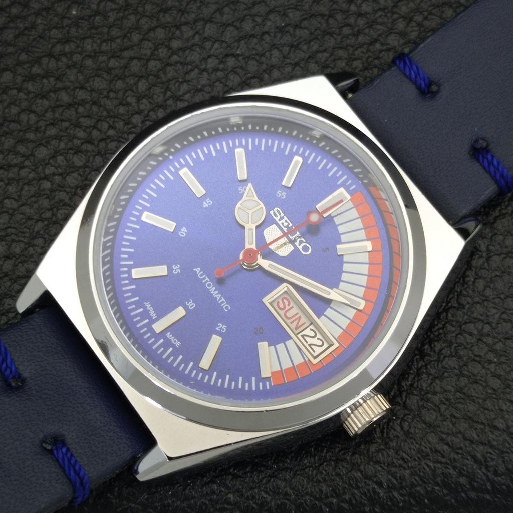 REFURBISHED VINTAGE SEIKO 5 AUTOMATIC 6309A JAPAN MENS BLUE DIAL WATCH a440892-4