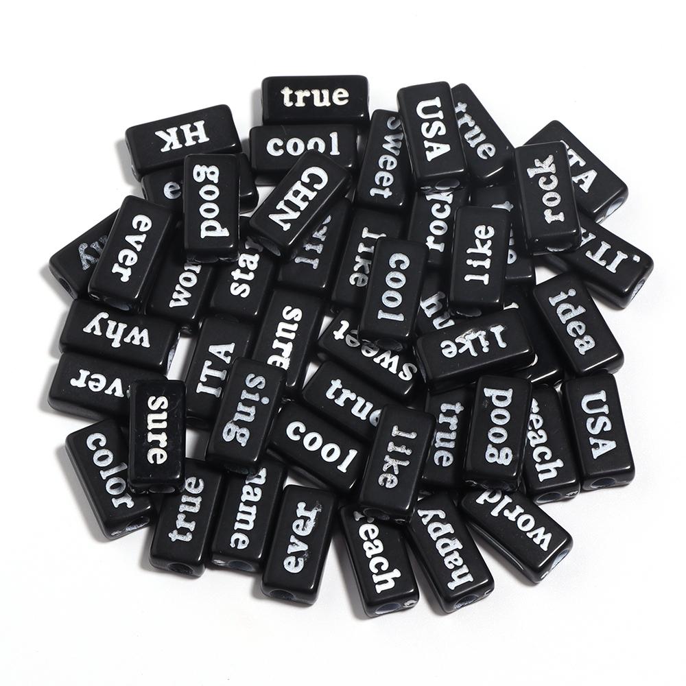 50pcs Acrylic Rectangular Words Beads 15X7.5mm Loose Bead for Jewelry Making DIY Necklace Phone Chains Bracelet Accessories