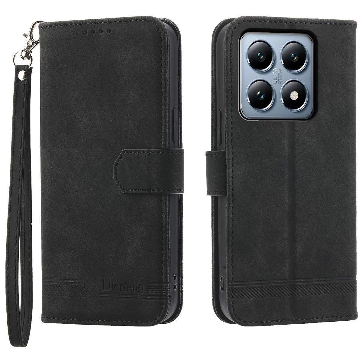 DIERFENG DF-03 For Xiaomi 14T Pro Leather Case Lines Imprint Wallet Phone Cover F