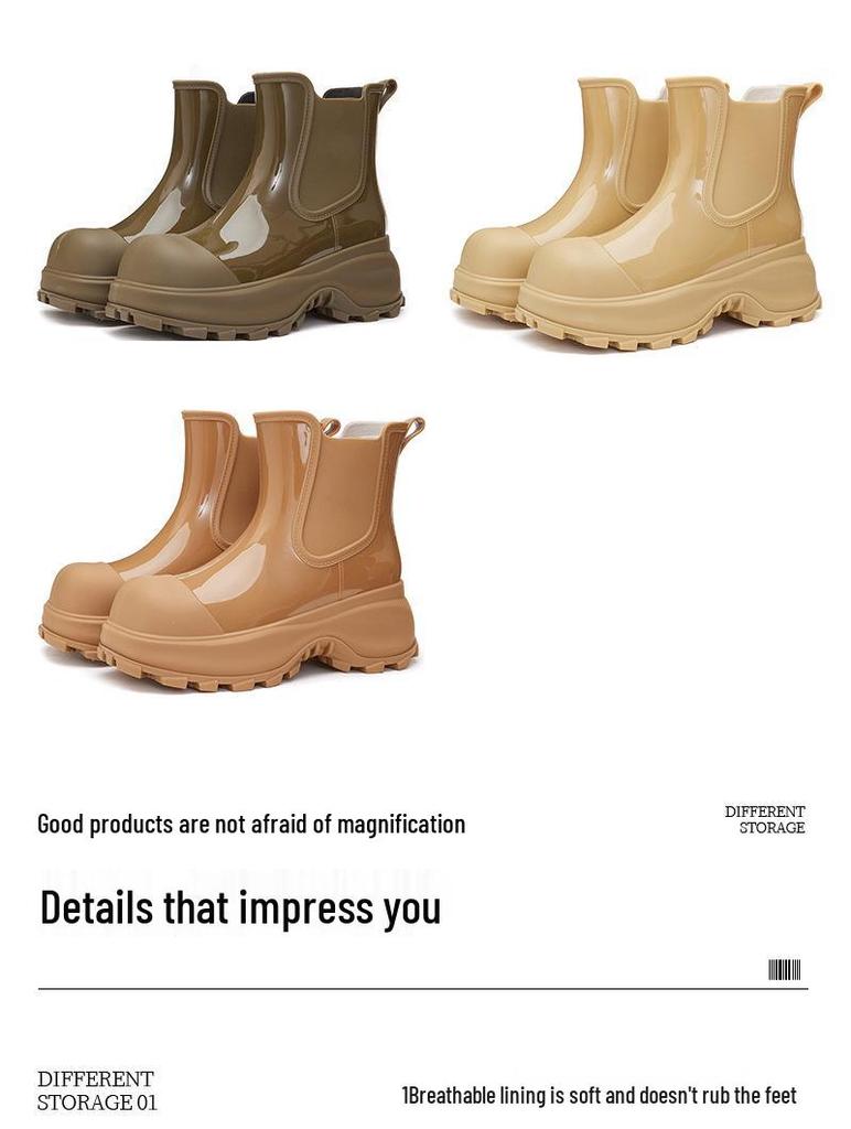 Women's Fashion Martin Rain Boots: Non-Slip, Thick Sole, Mid-Low Shaft, Height-Increasing Rubber Shoes