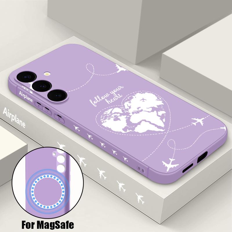 Magnetisch Für Magsafe Hülle Für Samsung Galaxy S25 Ultra S24 Plus S23 S22 S21 FE Global Flugzeug Druck Weiche Silikonhülle