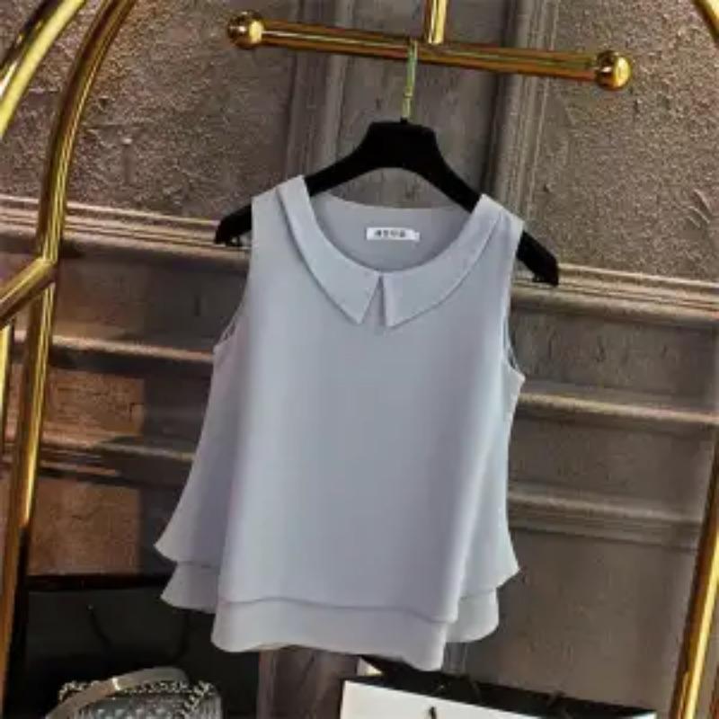 Women's Peter Pan Collar Double-Layer Chiffon Sleeveless Blouse