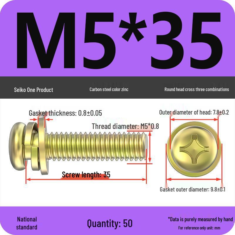 Nickel-Plated Phillips Pan Head Screw with Washer, M2-M6 Thread