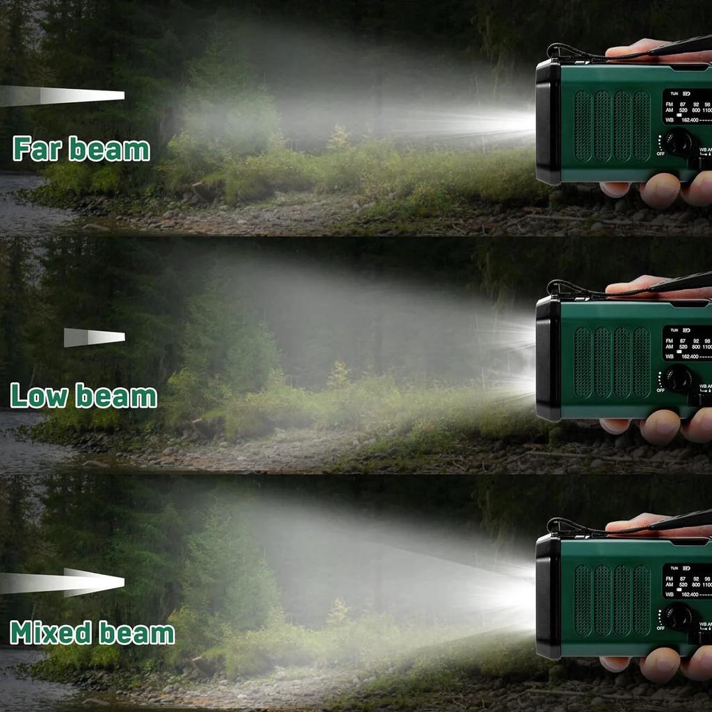 10000mAh Emergency Radio Solar Crank AM FM Weather Alert USB C Charger Flashlight SOS Alarm Compass Outdoor Survival Gear