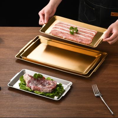 Vassoio da Portata per Barbecue in Acciaio Inossidabile Robusto Piatto da Portata Rettangolare con Manici Lavabile in Lavastoviglie Essenziale Moderno per la Cucina