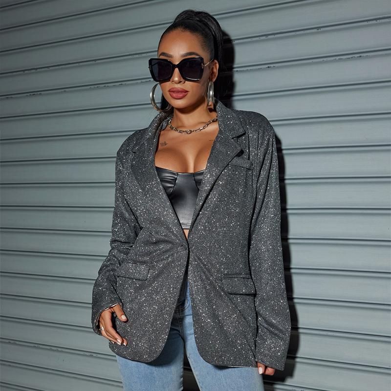 Women's Commuter Style Cardigan Lapel Long Sleeve Large Size Casual Suit Jacket