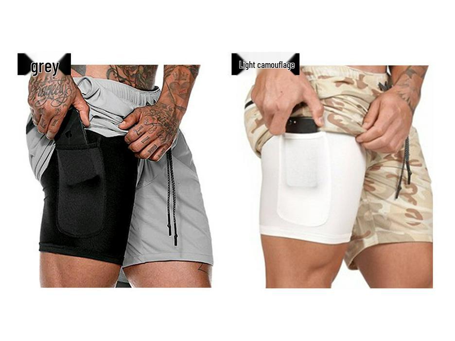 Men's Loose-Fit Double-Layer Running Shorts with Multi-Pockets for Sports & Outdoor Activities