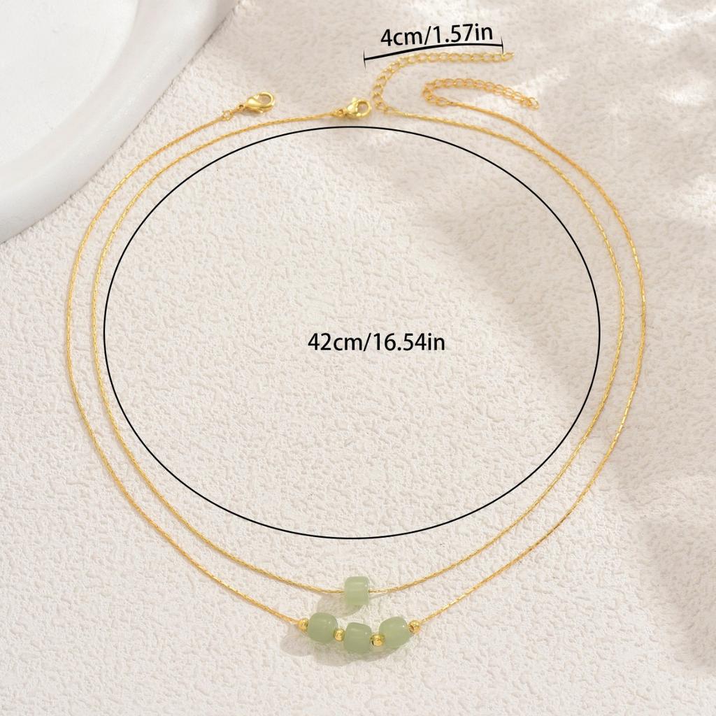 Wind Lady Necklace Niche Geometric Woven Jade Transfer Bead Design Pendant Collarbone Chain Two-piece Set