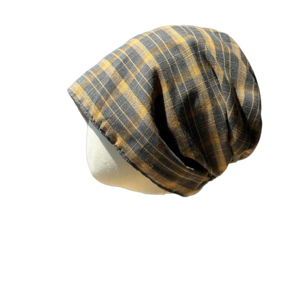 New Niche Plaid Lace Up Pullover Hat for Women Personality Irregular Baotou Hat Lazy Style  Face Showing Small Pile Hat