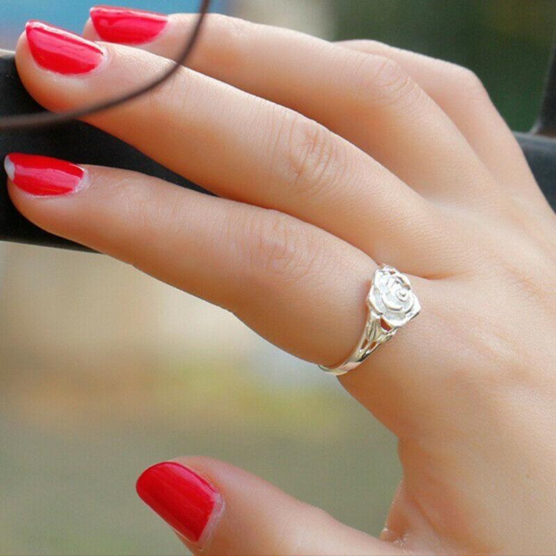 Vrouwen elegante zilveren roos bloem trouwring verlovingsfeest sieraden cadeau