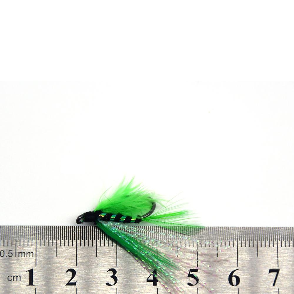 MNFT 10Pcs 6# Blackhead Green Flash Streamer Fly Trout Blackhead Fishing Flies Hook Fish Lure