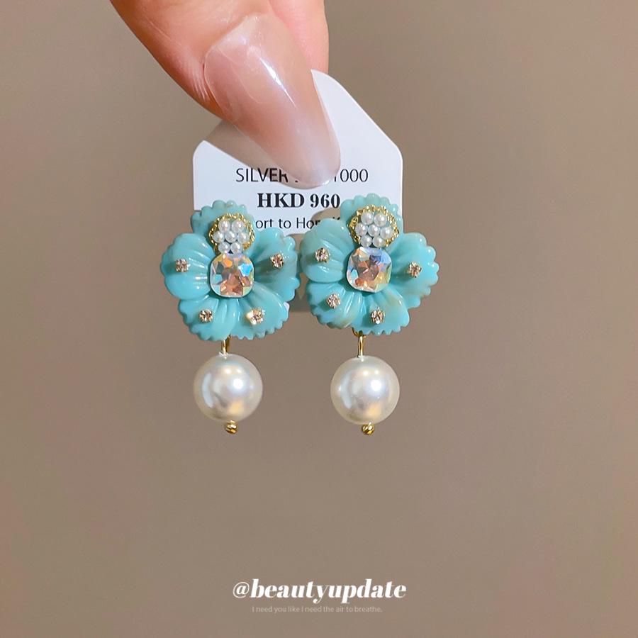 Silver Needle Rhinestone Flower Stud Earrings, High-End Personalized Fashion Accessories for Women