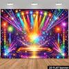 Colorful Starry Disco Party Backdrop Banner, Large Disco Ball with Rainbow Reflector Light, 70s Retro Dance Photo Background Decor