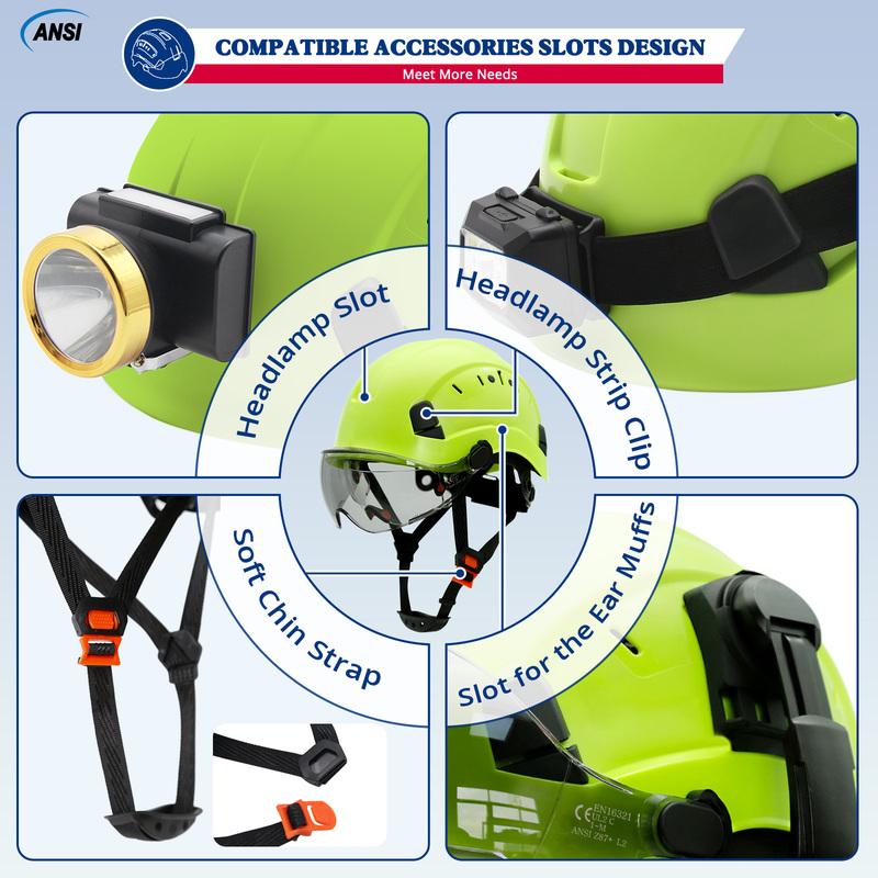 Casco di Sicurezza con Visiera Integrata Occhiali di Protezione Colore a Contrasto Paraorecchie Riduzione del Rumore per Ingegnere Elmetto da Lavoro Industriale ANSI
