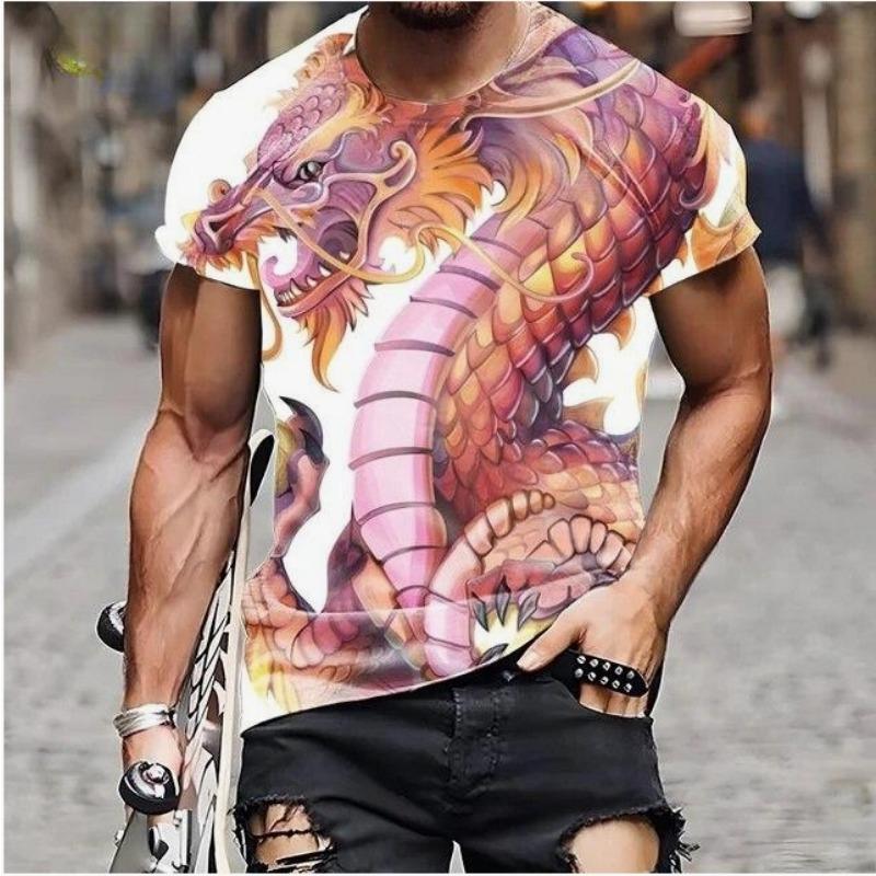 

3D Футболка с принтом Дракона и Феникса Крутая Удобная Круглый вырез Короткий рукав Летняя Повседневная Уличная одежда Стильный Спортивный топ 6XL