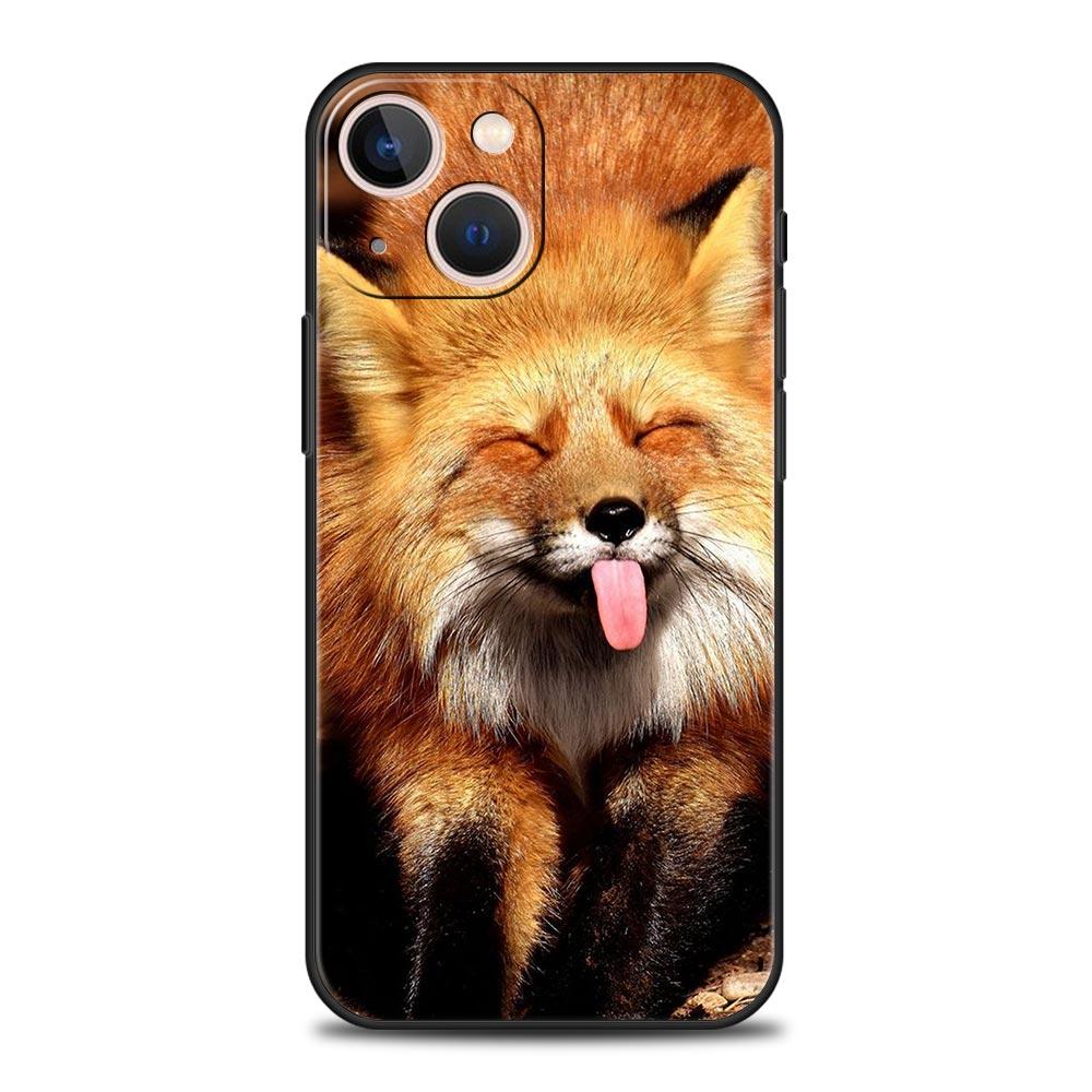 Cute Cartoon Animal Fox Phone Case For iPhone Apple 14 13 12 11 Pro Max Mini 7 8 Plus XR XS X SE 2020 Black Silicone Cover Coque