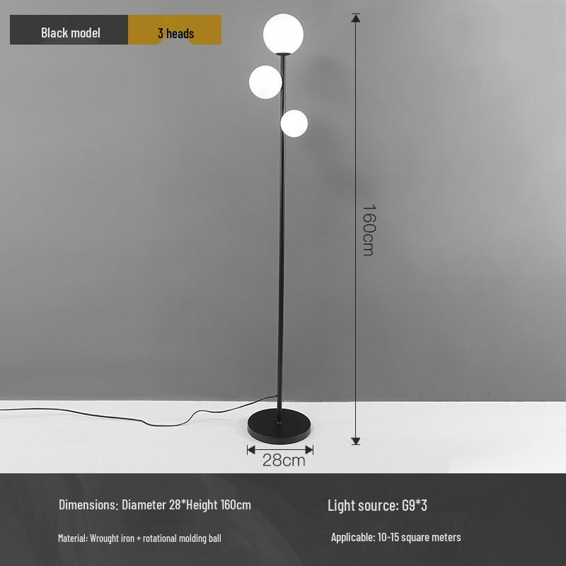 Modern Minimalist Iron Art Three-Head Floor Lamp for Living Room and Bedroom