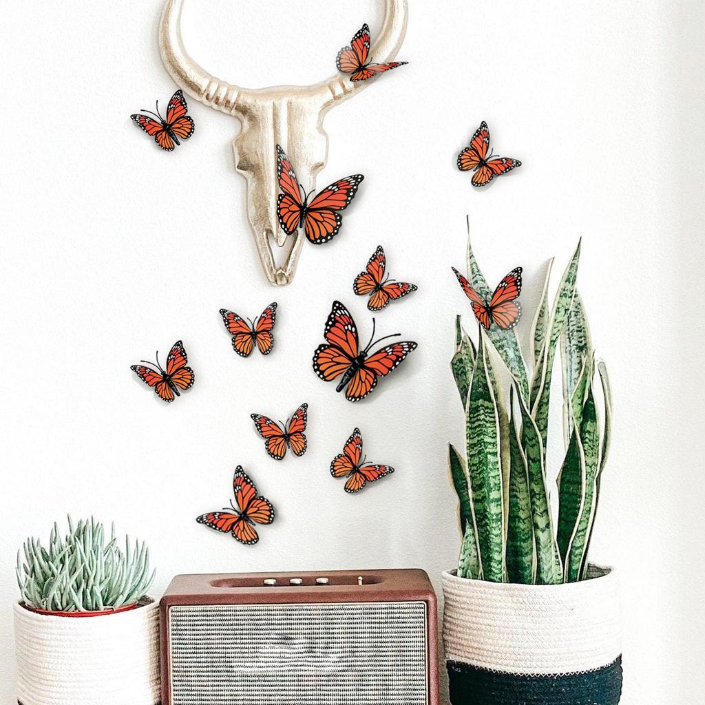 12-Pack 3D Orange & Black Butterflies - Realistic Decor For Halloween, Crafts, And Wall Displays