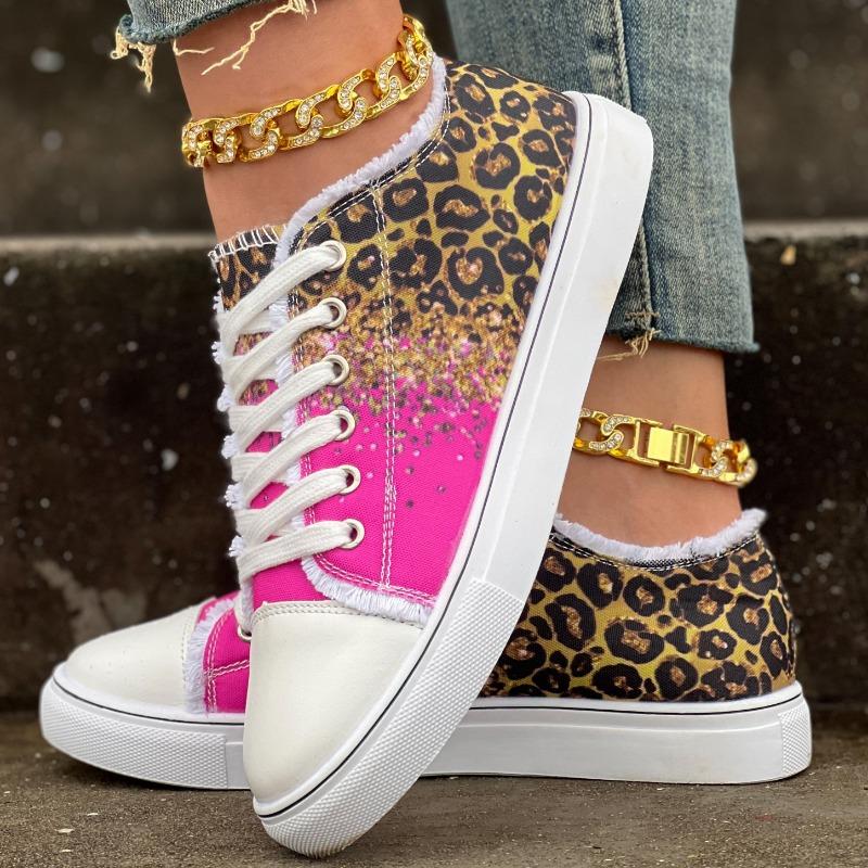 Green Rose Red Leopard Print Casual Sports Shoes
