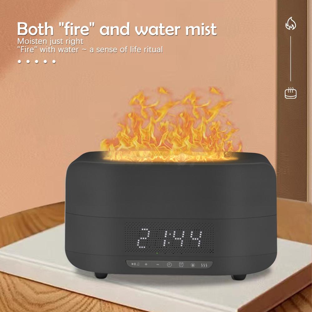 LED Budík Difuzér Esenciálních Olejů Aromaterapie Zvlhčovač Vzduchu 400ml Bluetooth Reproduktor Plamenový Zvlhčovač Domácí Aroma Stroj