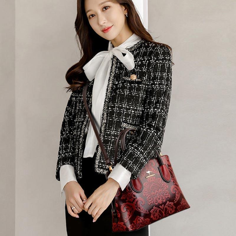 Elegante Damenhandtasche Schulter-Messenger-Tasche Mode Große Kapazität Handheld Kunstleder Einkaufstasche