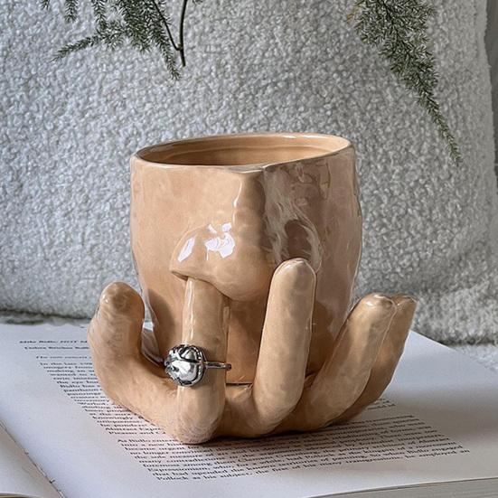 Nose Picking Mug Funny Nose Mug with Finger Handle Ceramic Storage Cup with Sculpted Hand Plate Ring Holder for Home Office Decoration Gift