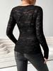 Elegant Women's V-Neck Fan Collar Lace Pullover Top