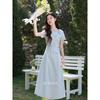 Women's Faux Two-Piece Belted Short Sleeve Long Dress