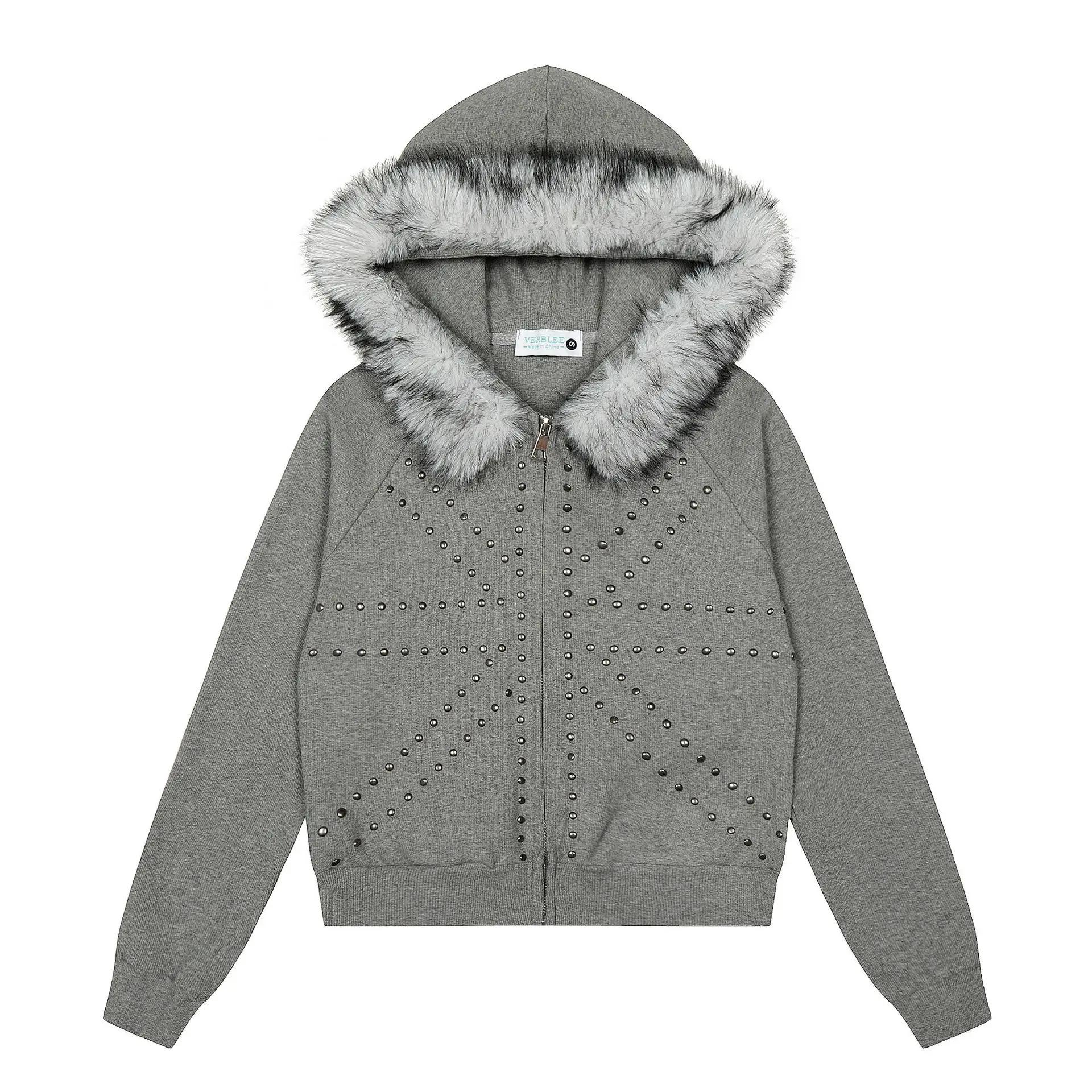 

Новый стиль Ретро Съемный меховой воротник Толстовка с капюшоном Свободный Повседневный Кардиган Пальто для женщин Хлопок Длинный рукав L серый