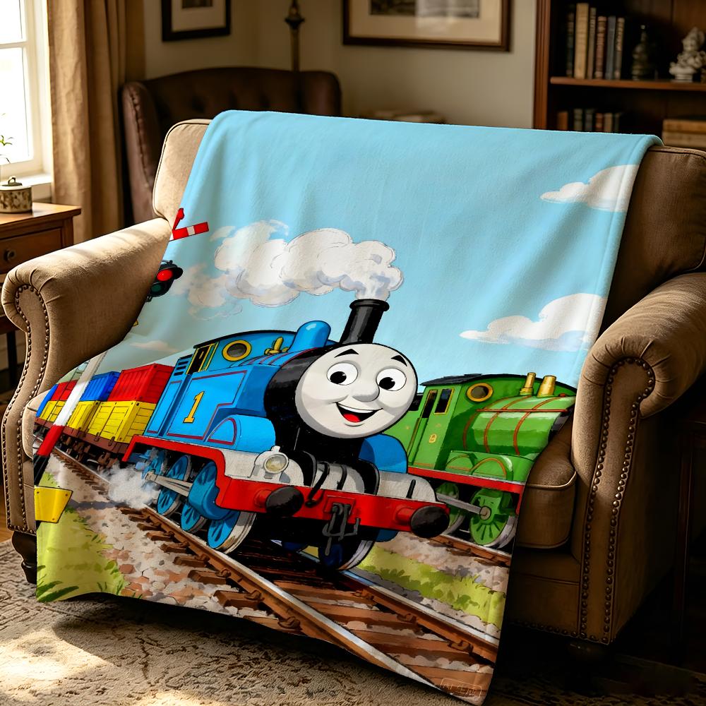 cartoon T-Thomas Friends-s Throw Thick Comfort Flannel Quilt, Multi-scene Use Indoor Outdoor Daily Nap
