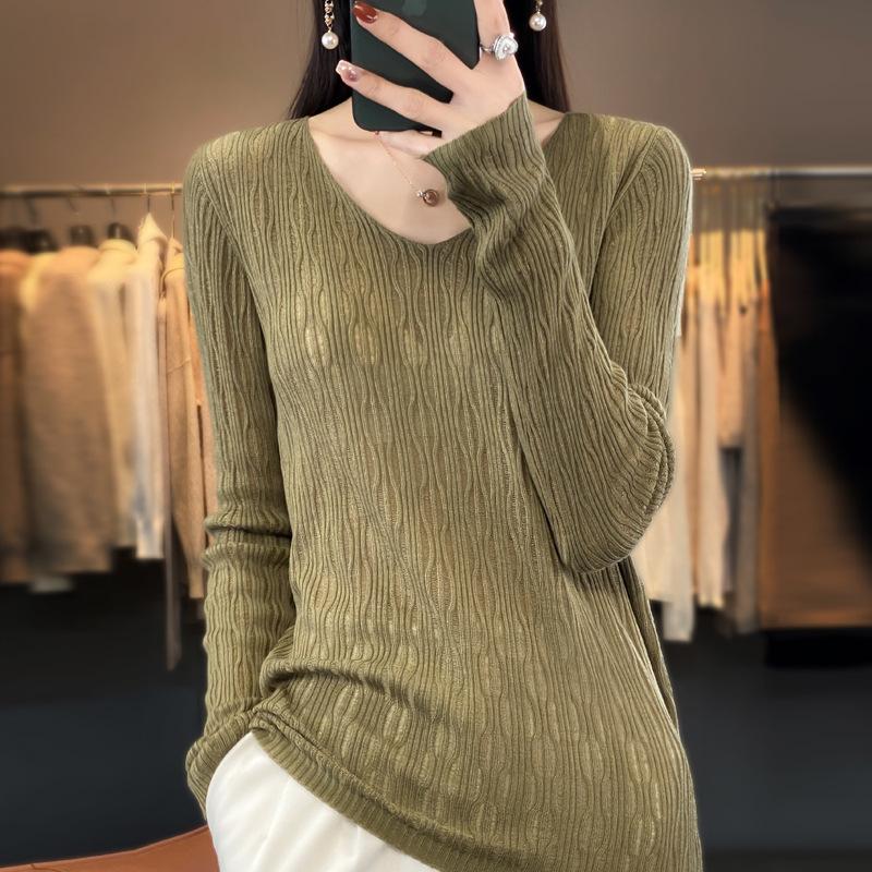 

Камвольный полый повседневный свободный овечий воротник с глубоким вырезом в корейском стиле однотонный пуловер с короткими рукавами свитер с длинными рукавами L