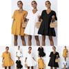 Elegant Women V-neck Plain Smock Dress With Loose Fit And Short Sleeve Design