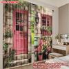 Set Of 2 Pink House Floral Curtains Digital Printing Stone Wall Colorful Flowerpots Blue Door Window Cozy Bedroom Decor Curtain Polyester Perfect For