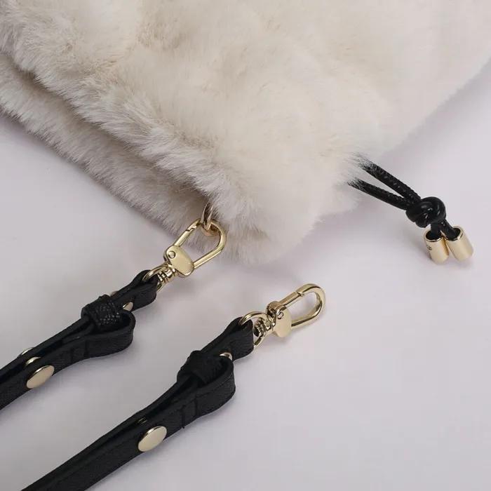 Lara Fur Drawstring Bag - Ivory (Free Gift: Lara Canvas Bag + Wool Gloves)