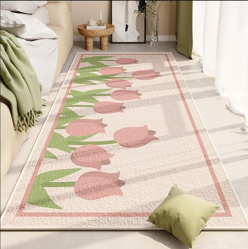 Blanket Ins Style Simple Small Fresh Flower Carpet Personalized Creative Crystal Velvet Bedroom Non-slip Footpad
