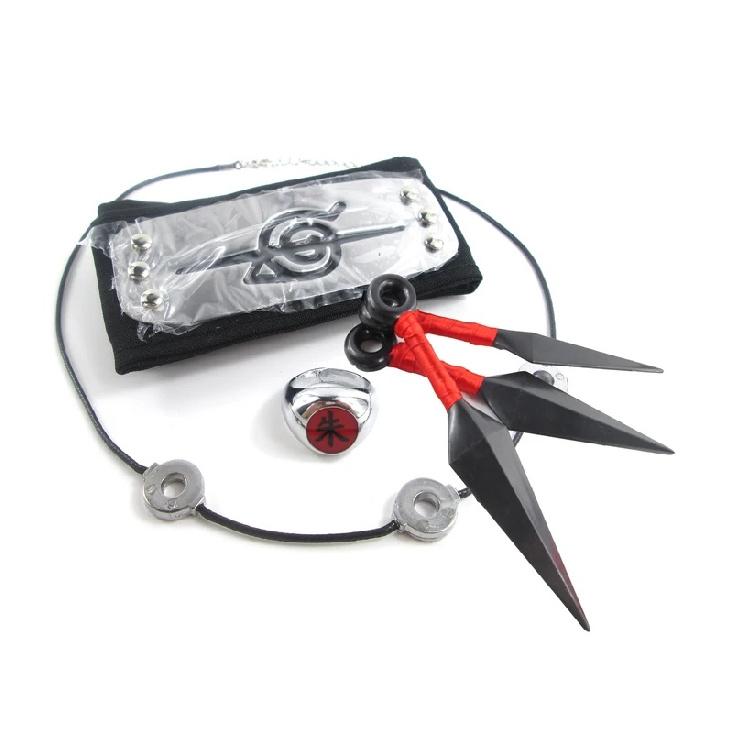 Brdwn Cosplay Akatsuki Hidan Itachi Logo Headband Necklace Ring Kunai