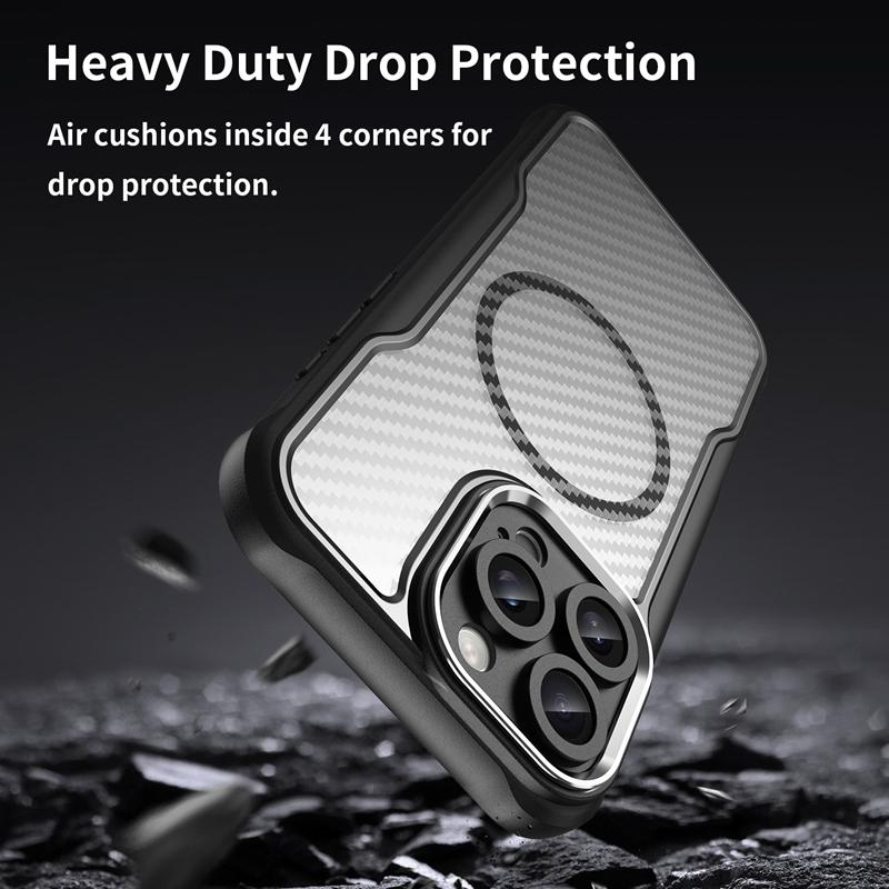 KEYSION Stoßfeste Hülle für MagSafe für iPhone 16 Pro Max 16 Plus 15 14 Pro Kameraschutz Telefonabdeckung mit Kohlefaserstruktur