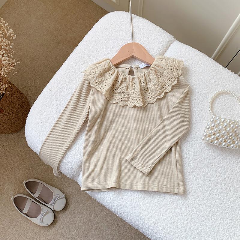 Girls Autumn Mori Peter Pan Collar Ruffle Long Sleeve T Shirt Baby Fashionable Inner Wear Base Layer Top