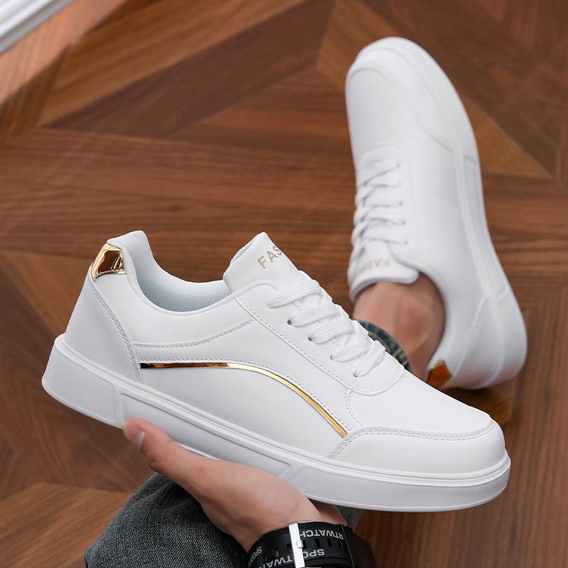 Men's Casual Black Sneakers Fashionable Lightweight Comfortable Non Slip Shoes Minimalist Design PU Leathe Skate Shoes for Men