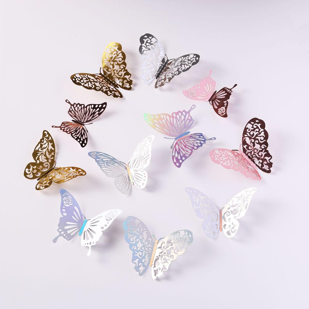 12 Pcs Colorful Silver 3D Hollow Butterfly Wall Sticker Wedding Decorations Living Room Home Decor Butterflies Decal Stickers