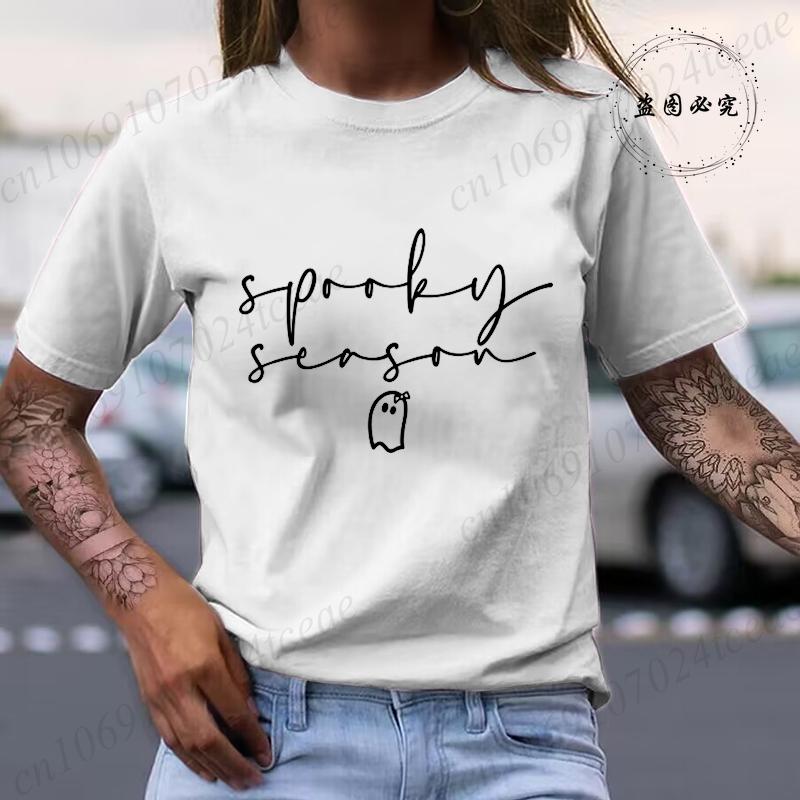 Cute Spooky Season Women's T-Shirts Clothing,Womens Halloween Tops Tees,Cute Fall T-Shirts,Spooky Season Shirt