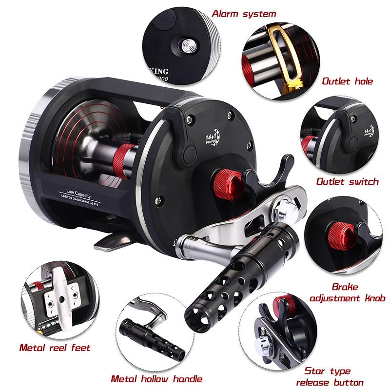 Baitcasting Reel 14+1BB Smooth Drag Wheeel Boat Freshwater Fishing Tackle Sea Fishing Trolling Reel