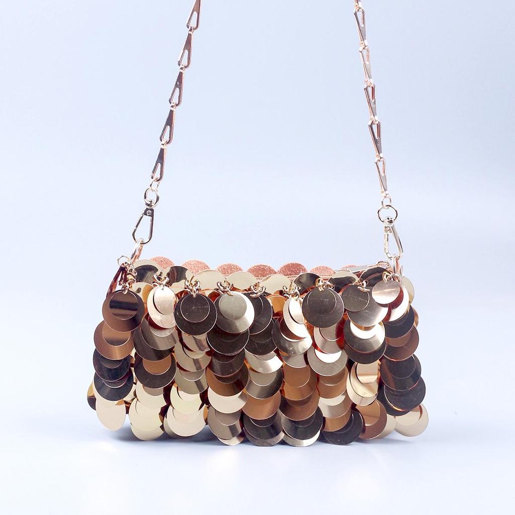 Silver Shiny Film Handmade Circle Crossbody Bag - Autumn/Winter Evening Fashion Accessory