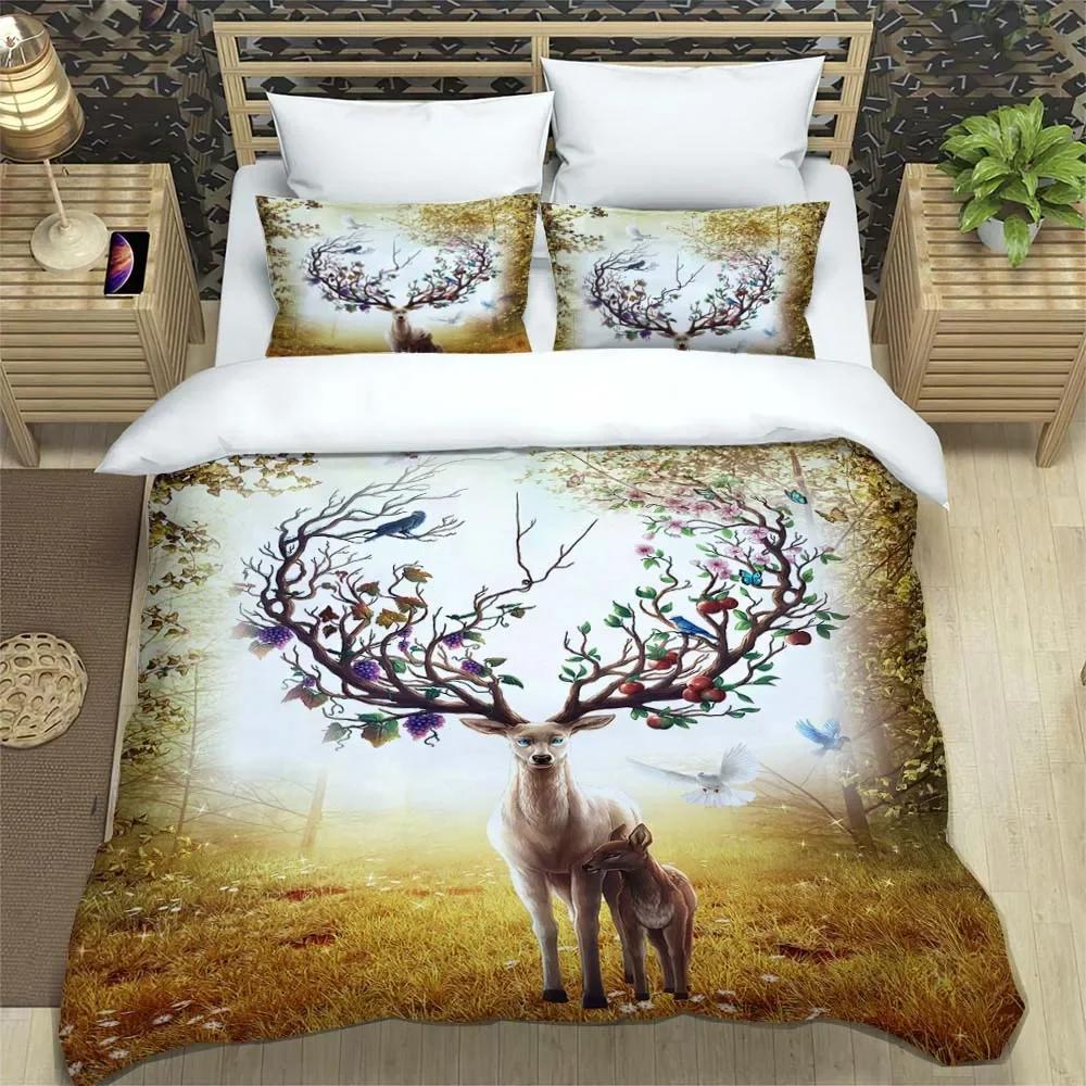 Deer fashion cartoon 3D printed bedding Queen bedding set  Customized King size bedding set Soft and comfortable