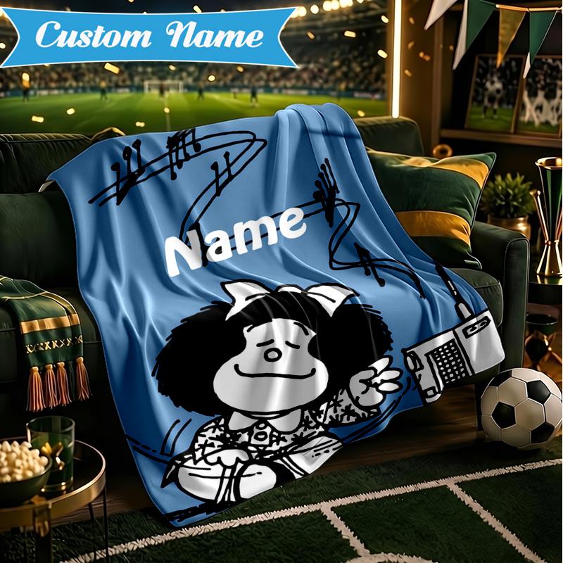 Custom Name Mafalda's Portrait Blanket Lightweight Ideal Bedding Blanket Perfect for Travel, Camping, Living Rooms, Sofas, Christmas Gift