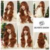 LOUIS FEREE Long Wavy Wig With Bangs Red Brown Ginger Copper Synthetic Wigs for Women Natural Wave Curly Wigs Heat Resistant Hair for Daily