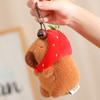 Chapéu de morango capivara brinquedo de pelúcia simulação tartaruga mochila capibara animais de pelúcia papa mão círculo anel tamanho pequeno pingente