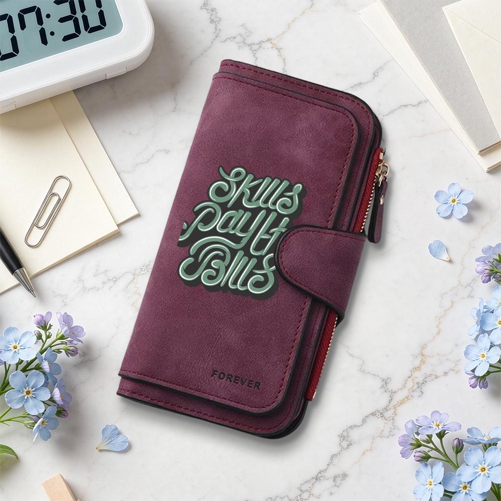 Fashion Long Purse Skills Print Card Holder Portable Daily Use Wallet for Women Men Forever Style