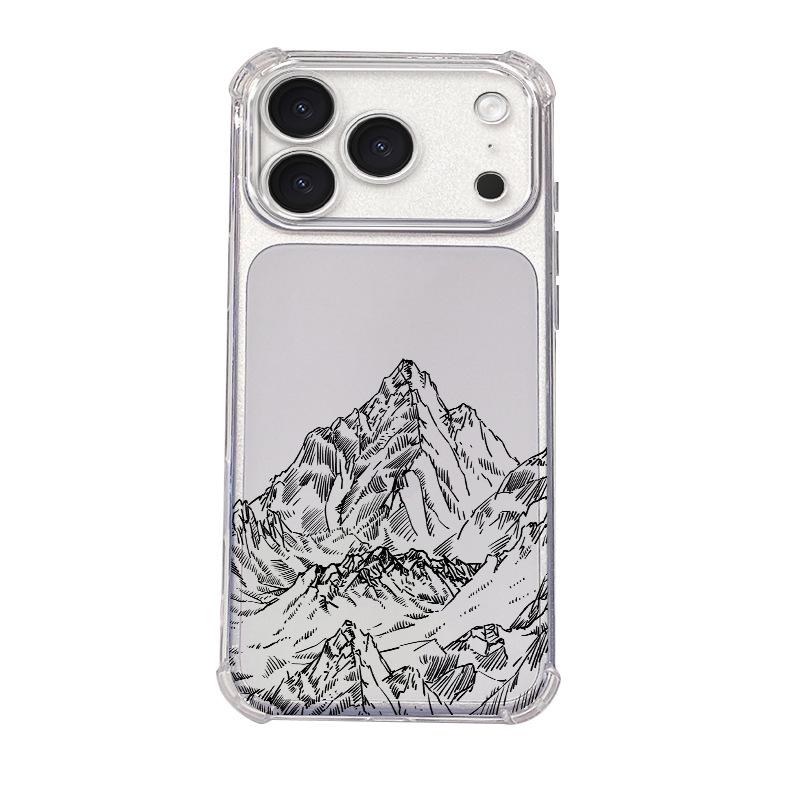 Factory direct supply Minimalist wind lines Snow mountain mobile phone case four corners Anti-drop UV printing Apple 16promax protective case