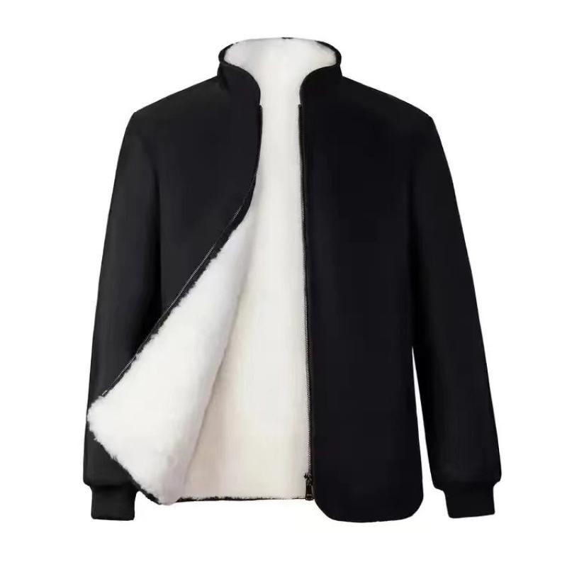 

Men s Winter Stand Collar Genuine Leather Jacket with Fur Lining, Cold-Proof, Cotton Padded, for Middle-Aged and Elderly, in White or Black. L (110-130 jin) чорний